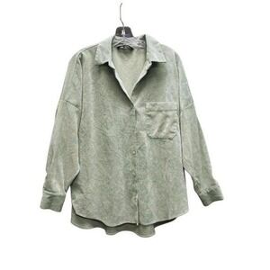 ZARA Women XL Light Green Oversized Corduroy Button Down Shirt Top